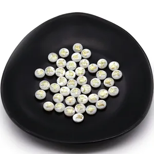 Flat round white shell beads with golden butterfly pattern for DIY jewelry making