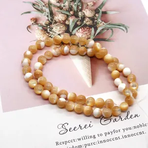 Natural orange mother of pearl shell beads strand with polished finish for DIY jewelry