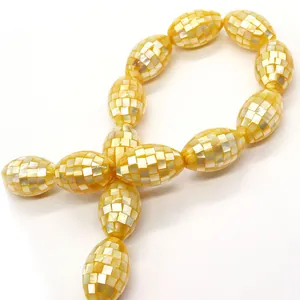 Oval Muschelmosaik Perlen 18x25mm mit natürlichem goldenen und weißen Perlmuttglanz