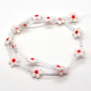 DIY shell flower beads with 12mm six-petal design and red core for jewelry making