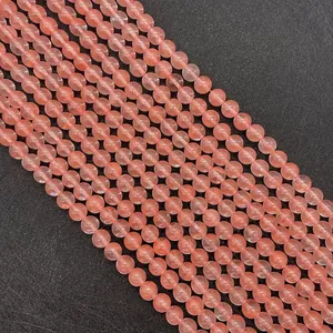 Natural Strawberry Quartz Pink Round Loose Beads Polished Natural Stone For DIY Jewelry Making Necklace Bracelet Accessory