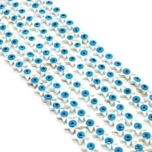 Natural freshwater shell star-shaped beads with evil eye pattern for DIY jewelry