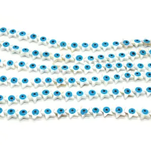 Five-pointed star shell beads with blue evil eye patterns for DIY jewelry making