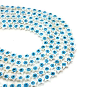 Natural star-shaped shell beads with evil eye pattern for DIY jewelry and necklaces