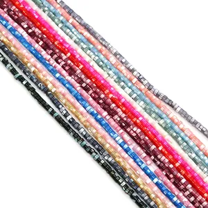 Cuentas cilíndricas de concha marina natural 2x4mm de colores para joyería DIY