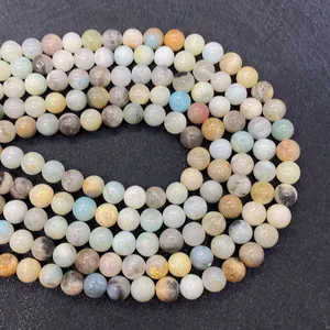 Macro view of polished mixed color Amazonite round beads for DIY jewelry making