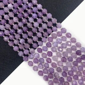 Facettierte lila Amethyst-Edelsteinperlen für Schmuckherstellung mit präzisem Sechskant-Schliff