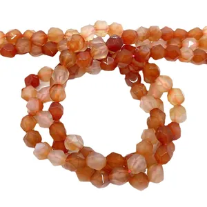 Fil de perles en agate rouge facettée pour création de bijoux DIY au fini brillant