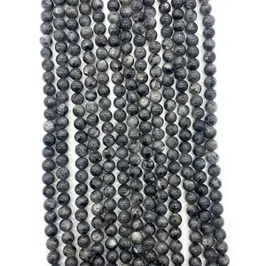 Fili di perle rotonde di labradorite grigio scuro naturale per la creazione di gioielli