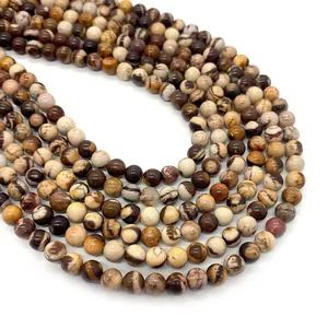 Perles en jaspe zèbre poli en couches circulaires pour création bijoux DIY