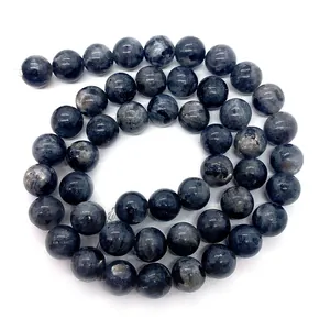 Perle tonde di pietra nera naturale lucidata per la creazione di gioielli fai-da-te