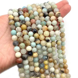 Polished natural amazonite stone round beads for DIY handmade jewelry and necklaces