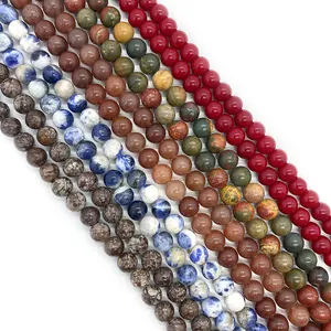 Cuentas redondas de piedra natural pulida en varios colores para joyería DIY