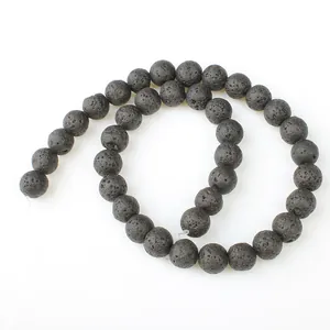 Natural black volcanic lava stone beads with porous texture for DIY jewelry making