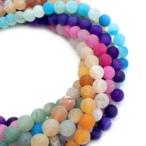 Colorful matte natural agate round beads for DIY jewelry making in multiple vibrant colors
