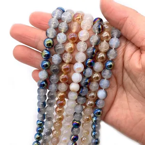 Natuurlijke drakenader agaat kralen met craquelé textuur en plating voor DIY-sieraden