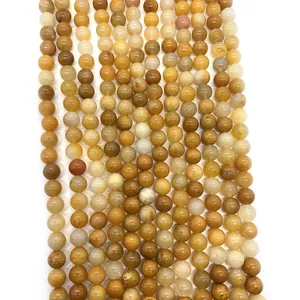 Perles rondes en jade jaune naturel 6-10mm pour la fabrication de bijoux DIY