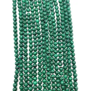 Perle tonde in malachite naturale con trama verde per la creazione di gioielli
