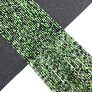 Natural Ruby In Zoisite Faceted Round Loose Beads For Jewelry Making DIY Green Red Gemstone Beads Strand Accessory