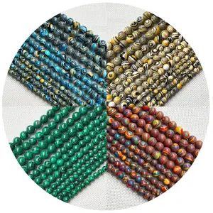 Perles rondes en malachite polie vert et multicolore pour la création de bijoux DIY