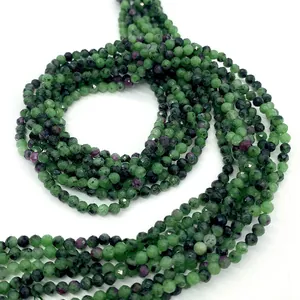 Faceted ruby in zoisite natural stone beads for DIY jewelry making and round crafts