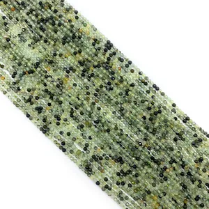 Faceted natural green prehnite round beads for DIY jewelry necklace making projects