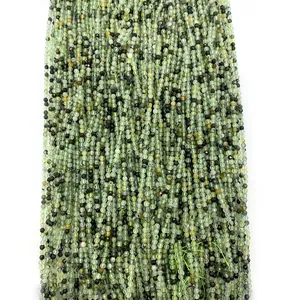 Faceted natural green prehnite beads strings for DIY jewelry making and necklace crafts
