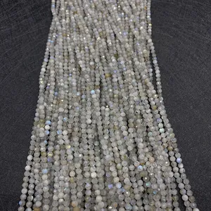 Macro view of faceted natural Labradorite beads with blue flash for jewelry making