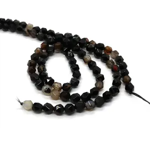 Faceted natural black agate round beads in spiral layout for DIY jewelry making
