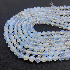 Facettierte natürliche Opal Weiße Edelstein Rundperlen für DIY Schmuckherstellung