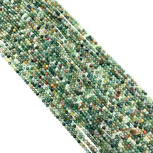 Faceted natural India agate beads strand in green and earth tones for jewelry making