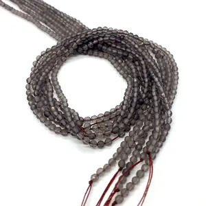 Faceted smoky quartz natural stone round beads for DIY jewelry making 2mm to 4mm strand