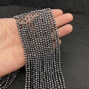 Macro di perle sfaccettate in ematite grigio scuro per creazione di gioielli