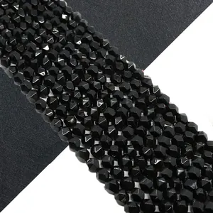 Natural Stone Faceted Black Onyx Round Beads For DIY Jewelry Making Necklaces Bracelets Accessories High Polish Loose Beads