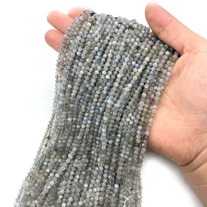 Faceted natural labradorite gemstone beads for DIY necklaces with blue fire highlights