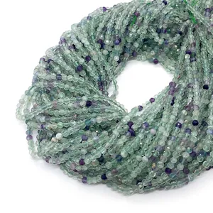 Faceted natural fluorite round beads in green and purple for DIY jewelry making