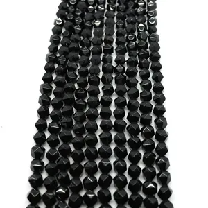 Faceted black onyx natural stone beads for DIY jewelry making with polished finish