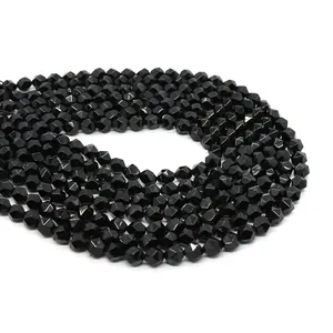 Faceted natural black onyx beads for DIY jewelry making with reflective surface