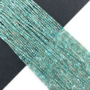 Natural Amazonite Stone Faceted Round Loose Beads Light Blue Faceted Spacer Beads For DIY Jewelry Making Accessories
