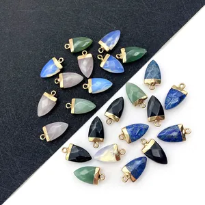 Faceted natural stone bullet pendants with gold plating for DIY jewelry making