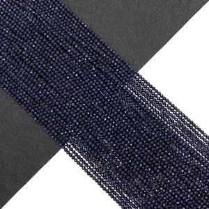 Pierre Naturelle Sable Bleu Facetté Rond Perles en Vrac Étincelant DIY Bijoux Fabrication Perles d'Espacement