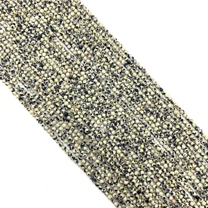 Faceted dalmatian jasper gemstone beads in round strings for DIY jewelry making