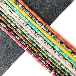 Perles en Vrac en Pierre Naturelle Forme Heishi Cylindre Cube pour DIY Collier Bracelet Accessoires de Fabrication de Bijoux Couleurs Variées