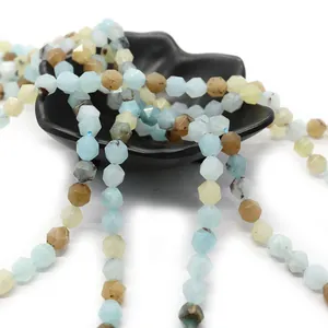 Cuentas de amazonita natural facetadas en azul y beige para creación de joyas DIY