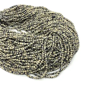 Faceted dalmatian jasper beads in 3mm size for DIY jewelry making and beadwork projects