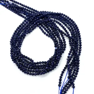 Perles facettées en pierre de sable bleu pour bracelets DIY avec détails scintillants