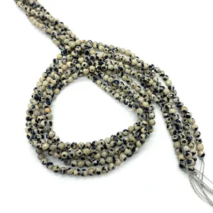 Faceted natural dalmatian jasper round stone beads for DIY jewelry making