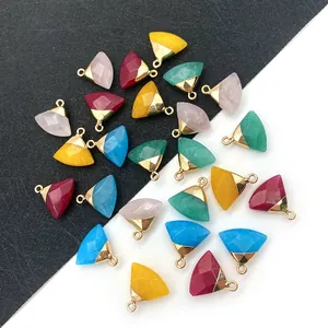 Faceted triangular natural stone pendants with gold plated loops in multiple colors
