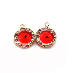 Golden evil eye pendant with faceted red crystal stone for DIY jewelry making
