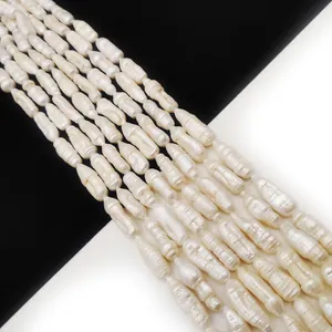 Süßwasserperle Barocche Naturali d'Acqua Dolce Forma Lunga Biwa Bianco Trama a Spirale Filo Perline Sciolte per Produzione Gioielli Fai da Te Materiali Collana